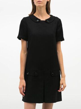 Burberry Black Wool Dress Peter Pan Collar